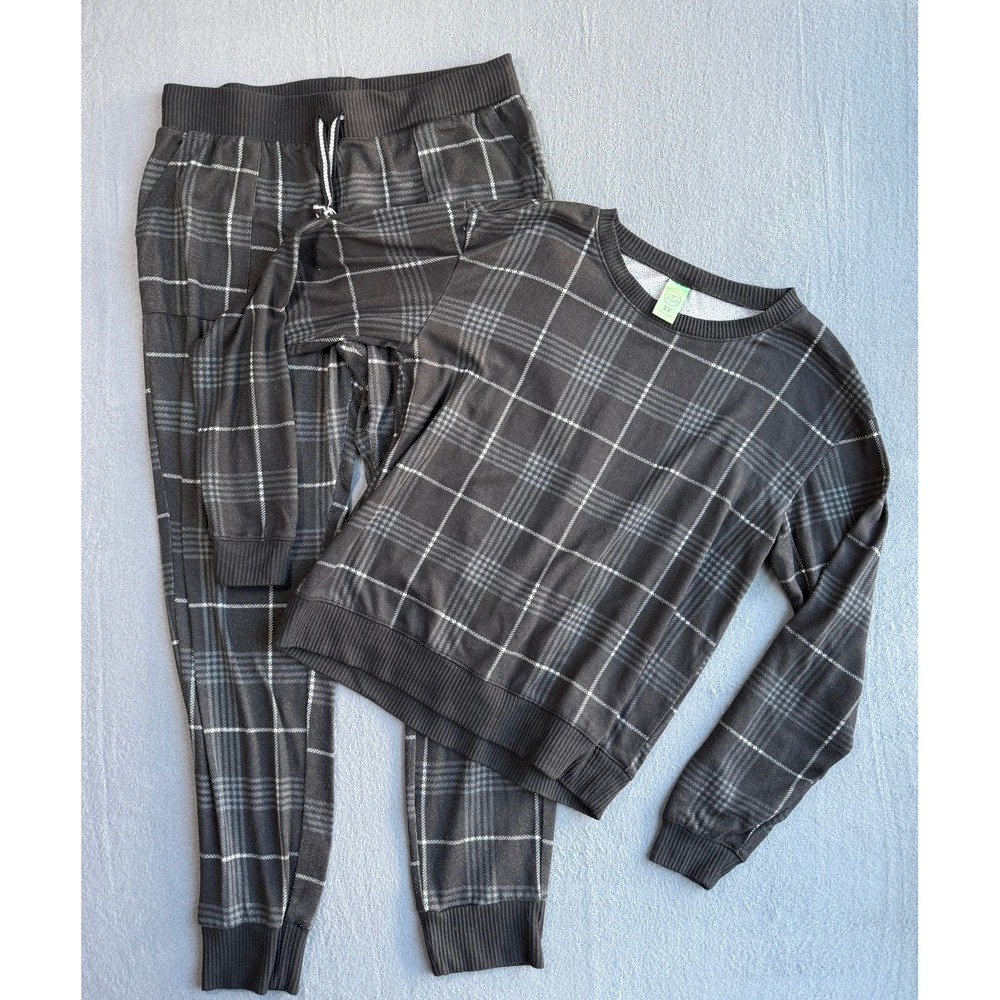 Honeydew Intimates Plaid Lounge Set Gray White Joggers Crewneck Top Size Medium